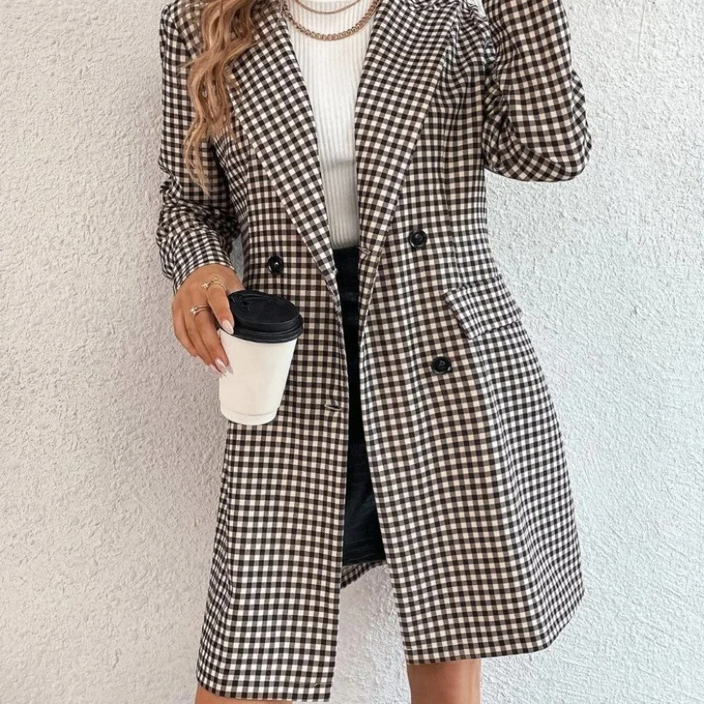 BLACK GINGHAM PRINT BLAZER CHIC CLASSY BUSINESS CASUAL STREETWEAR - Picture 4 of 6